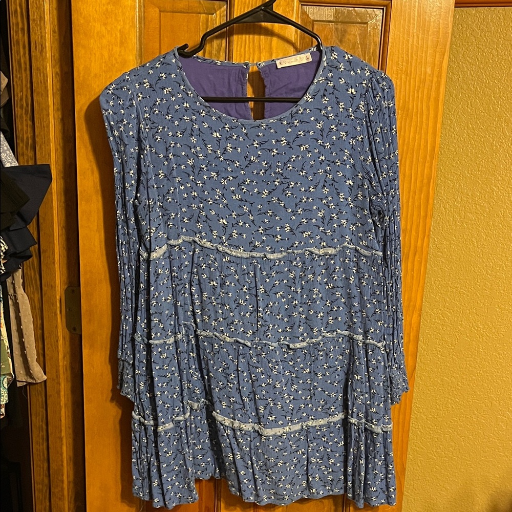 Blue Floral Long Sleeve Top